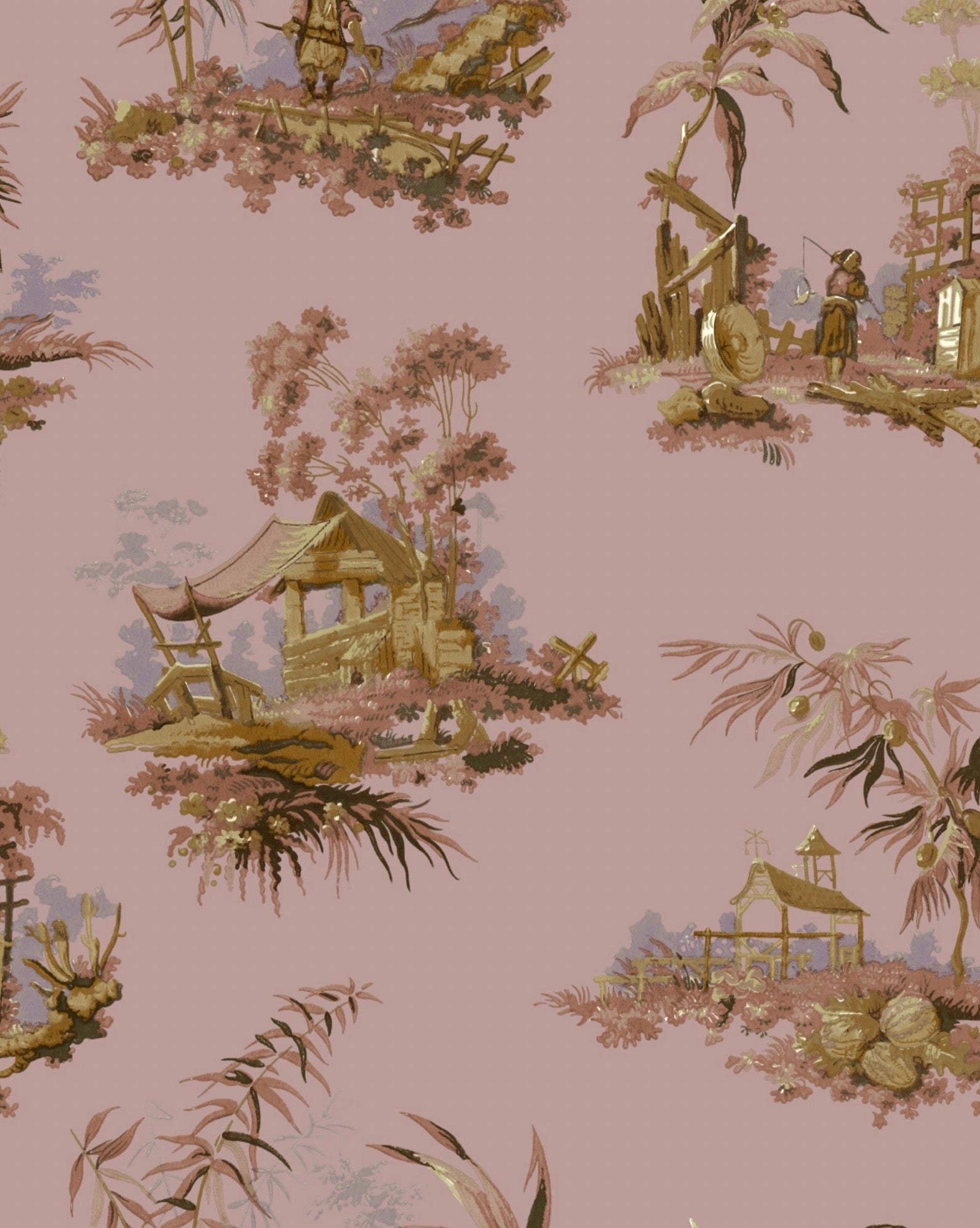 Vintage Oriental Wallpaper - Ice pink
