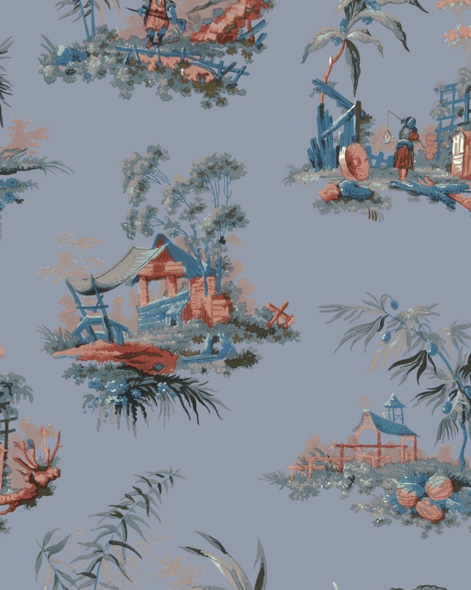 Vintage Oriental Wallpaper - Powder Blue