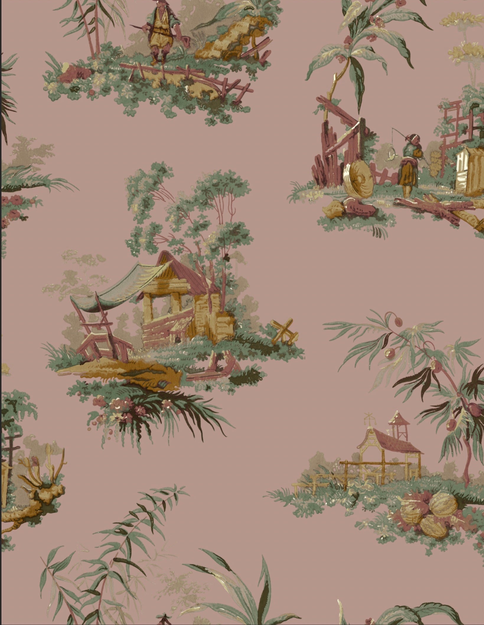 Vintage Oriental Wallpaper - Rose