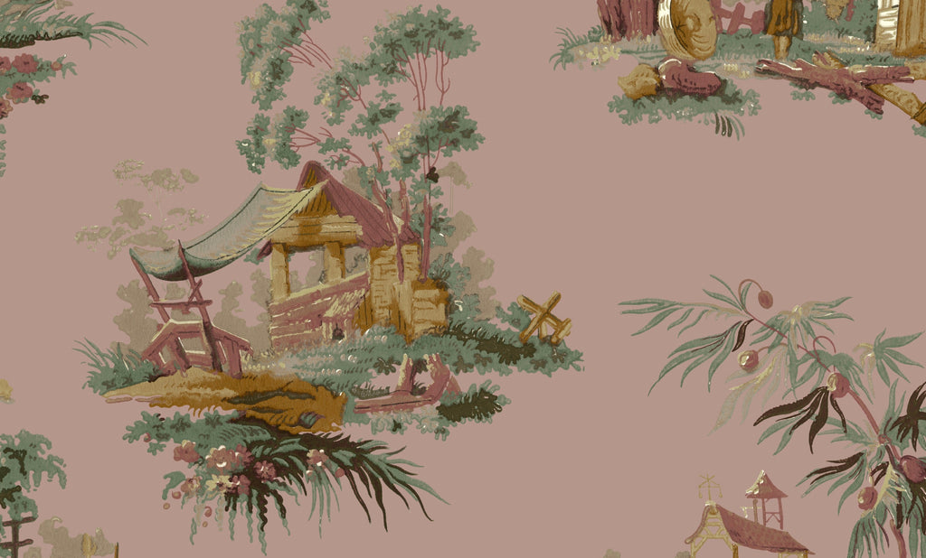 Vintage Oriental Wallpaper - Rose