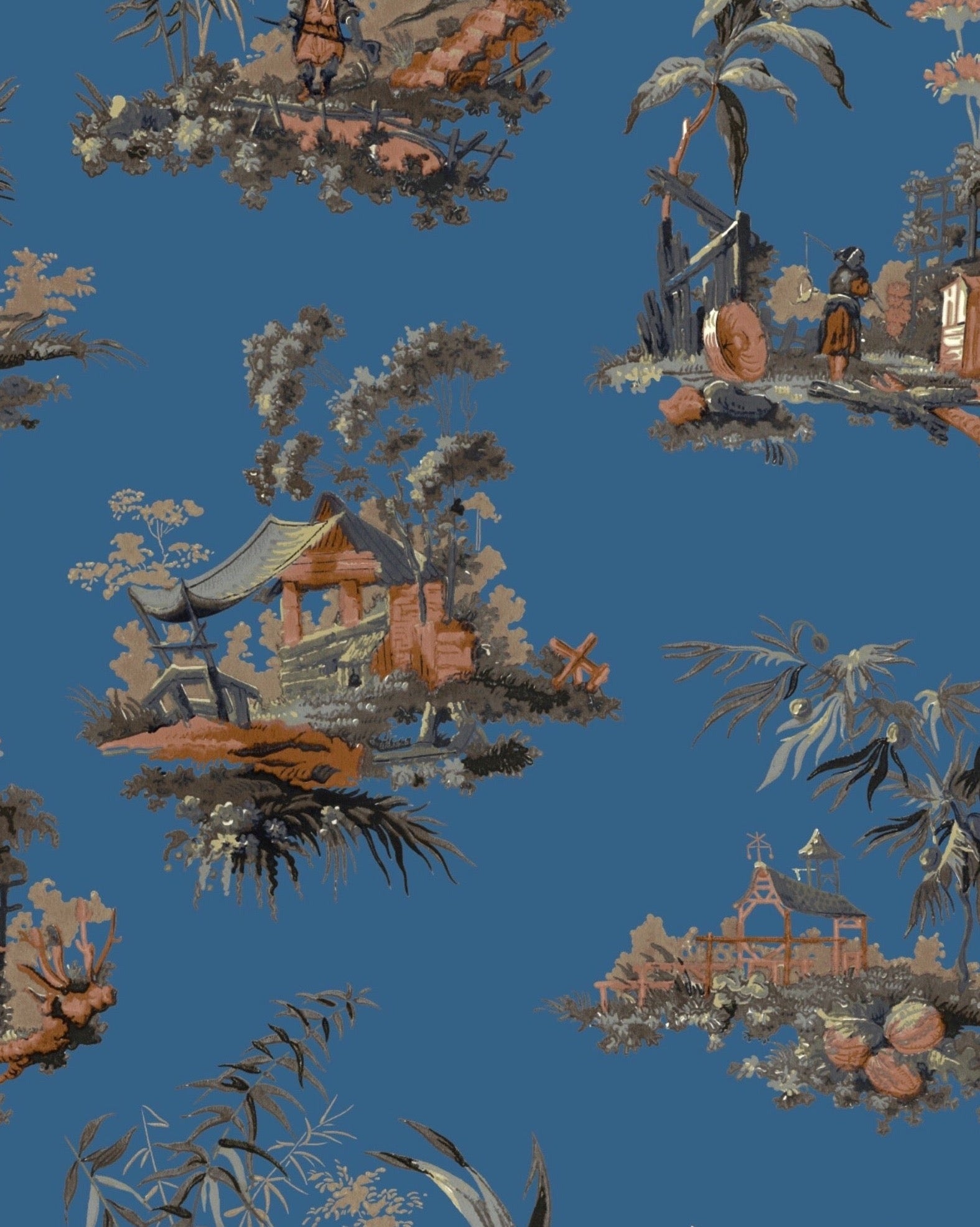 Vintage Oriental Wallpaper - Royal Blue