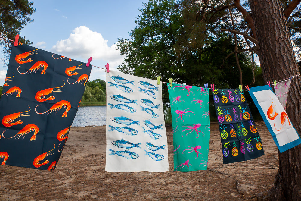 Oh So Bright Prawns Tea Towel
