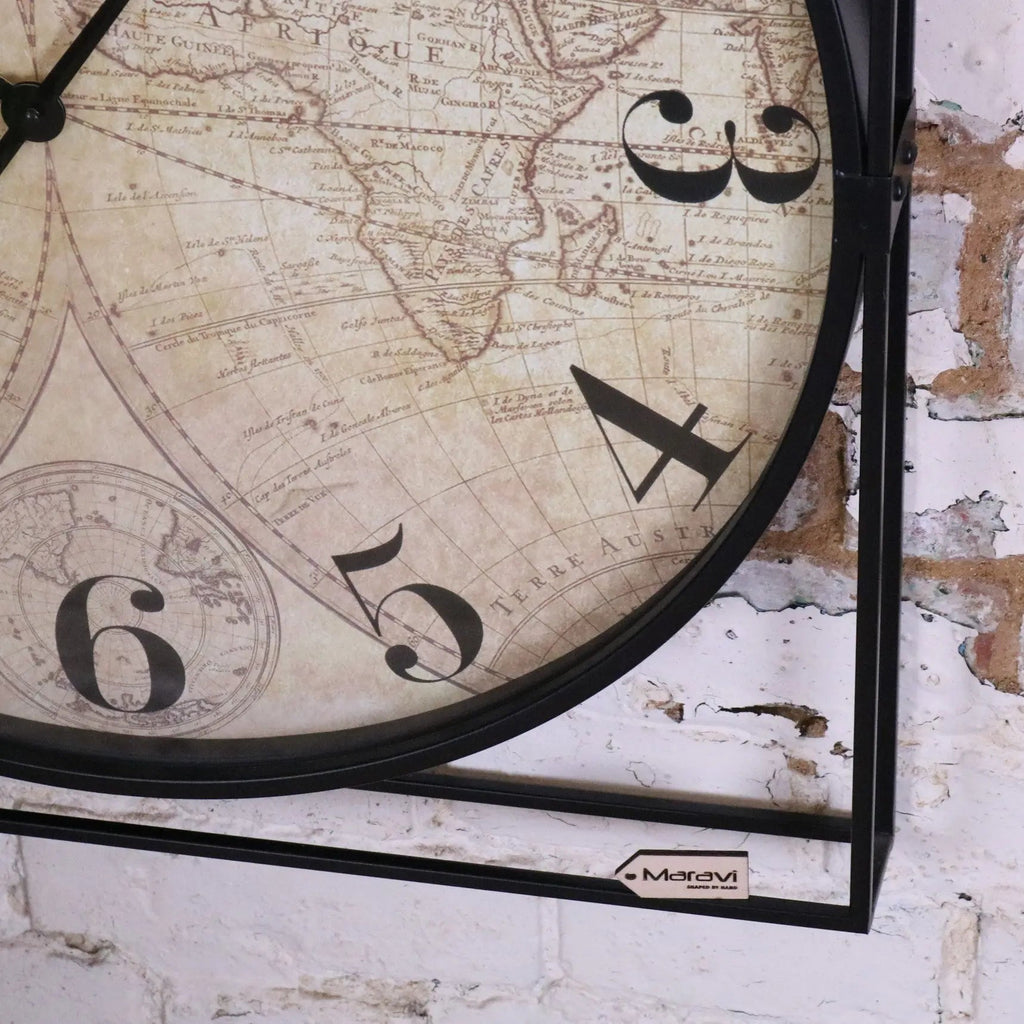 Industrial Style World Map Wall Clock