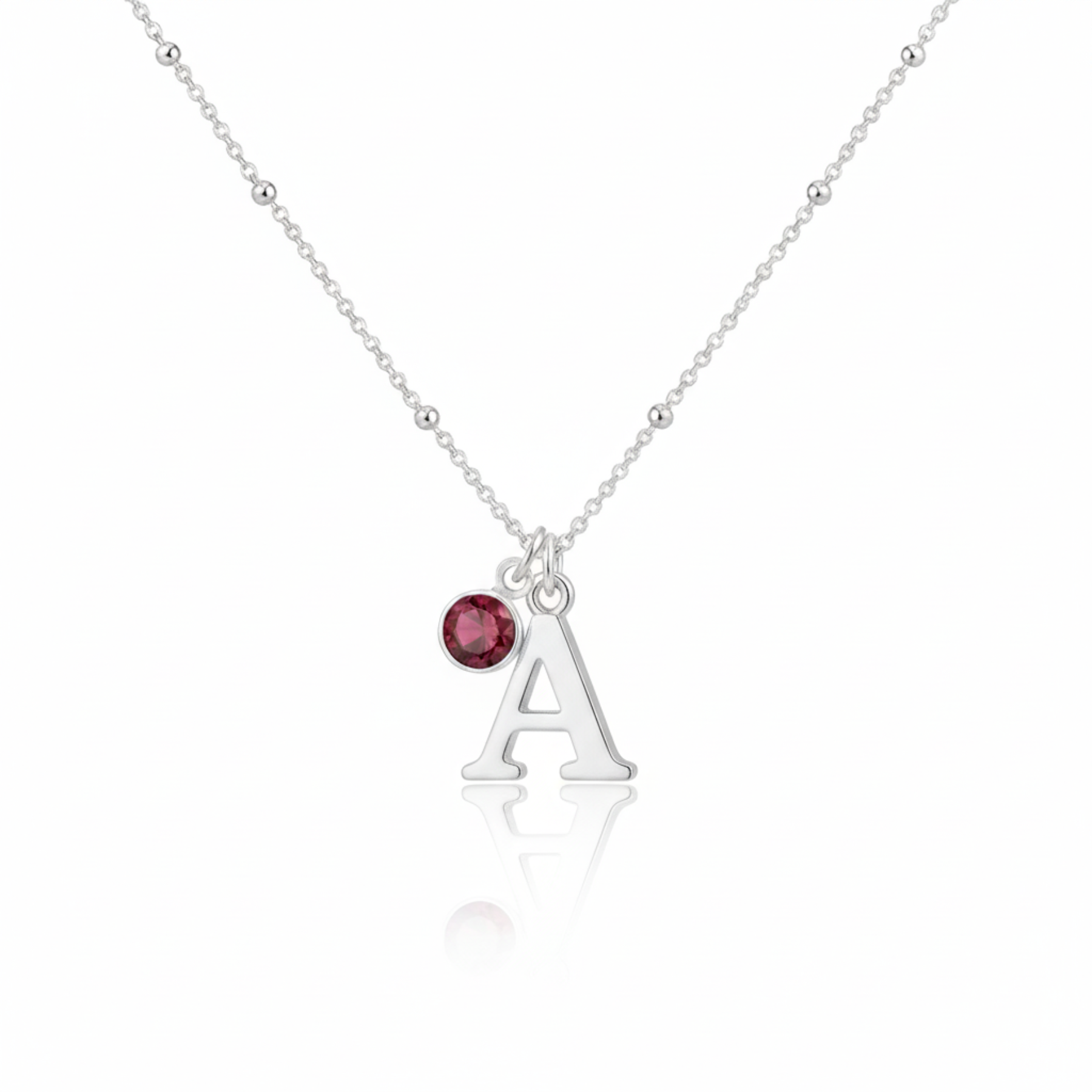 July Birthstone Necklace with Initial Charm Ruby Gift