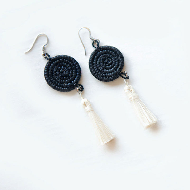 Woven Tassel Earrings in Natural Sisal