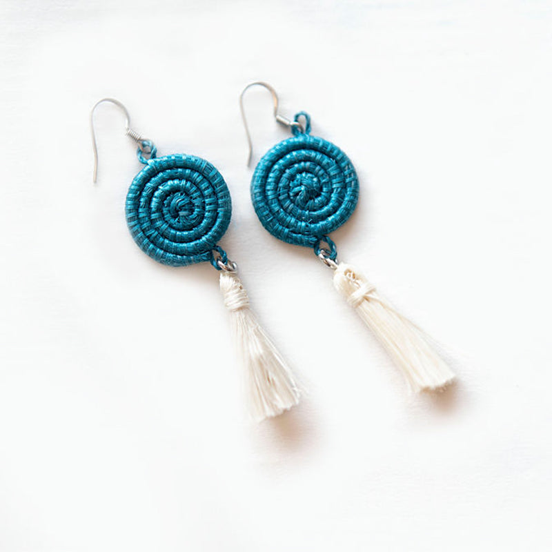 Woven Tassel Earrings in Natural Sisal