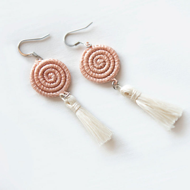 Woven Tassel Earrings in Natural Sisal