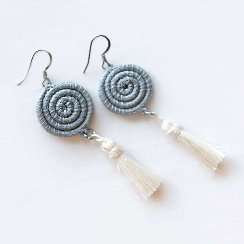 Woven Tassel Earrings in Natural Sisal