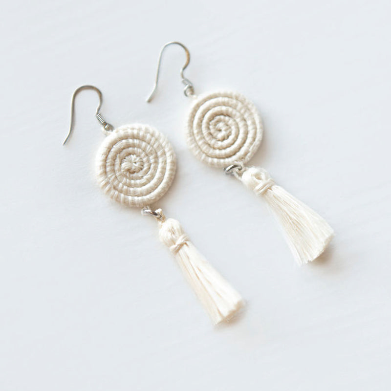 Woven Tassel Earrings in Natural Sisal