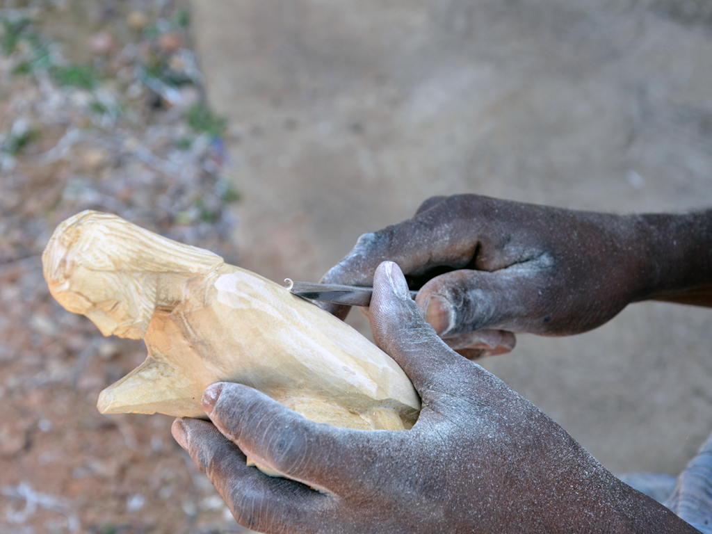 Hand Carved Holy Family Wood Sculpture