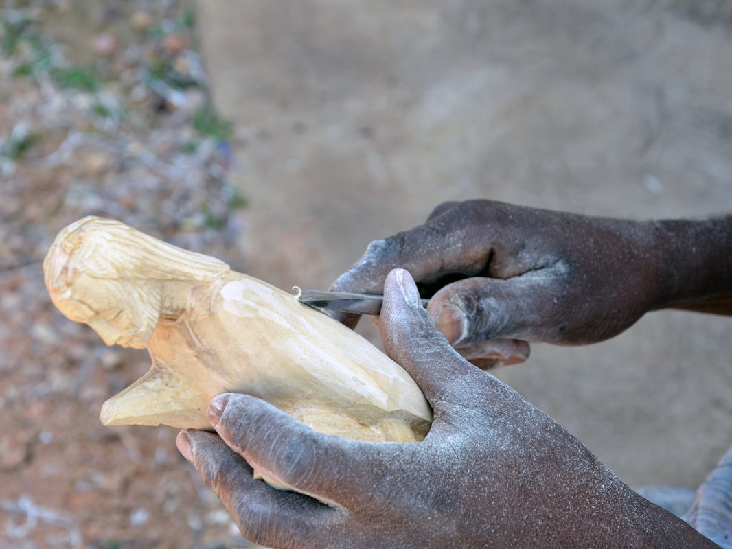 Hand Carved Holy Family Wood Sculpture