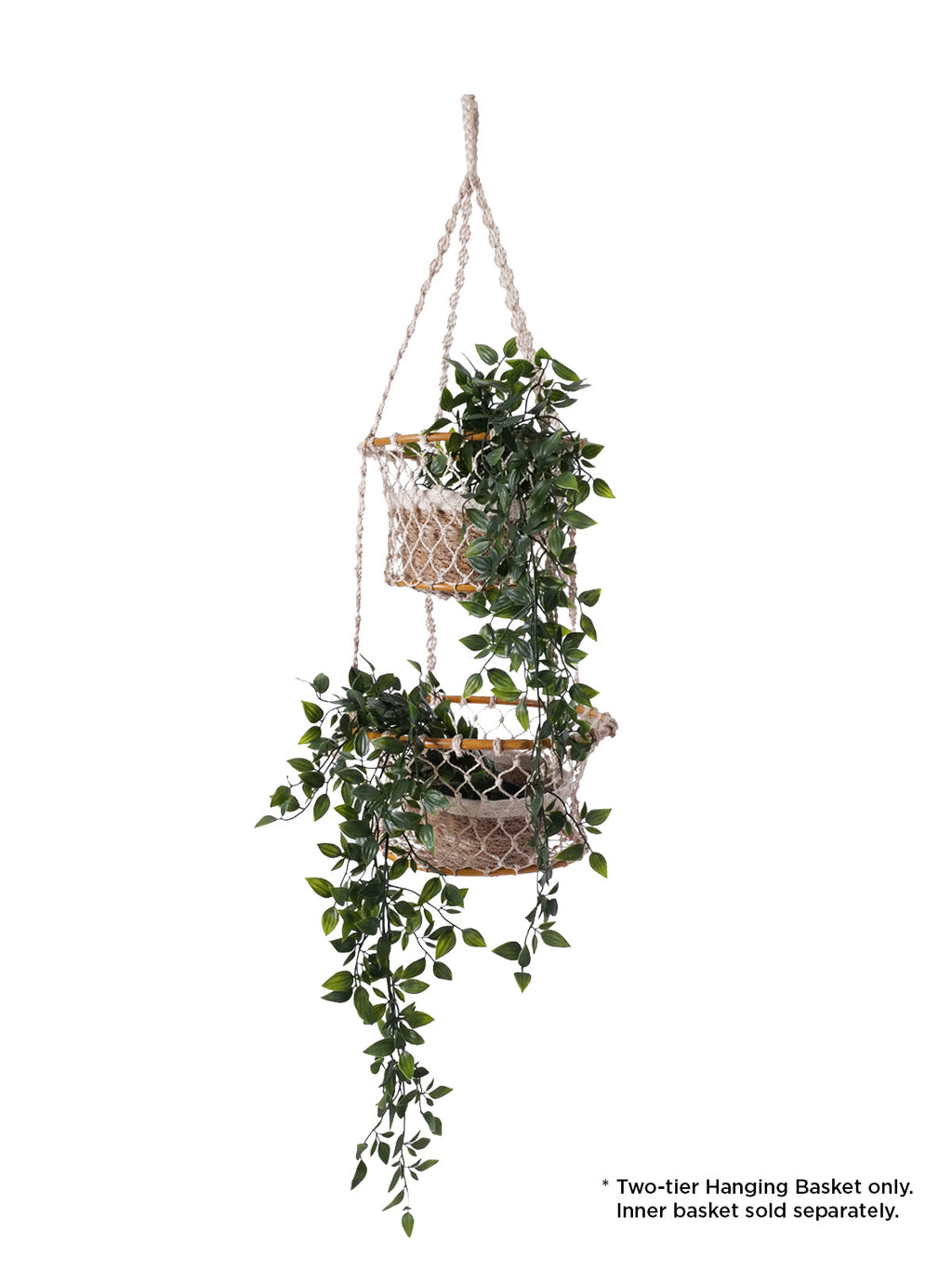 Double Hanging Basket in Natural Jute and Wood