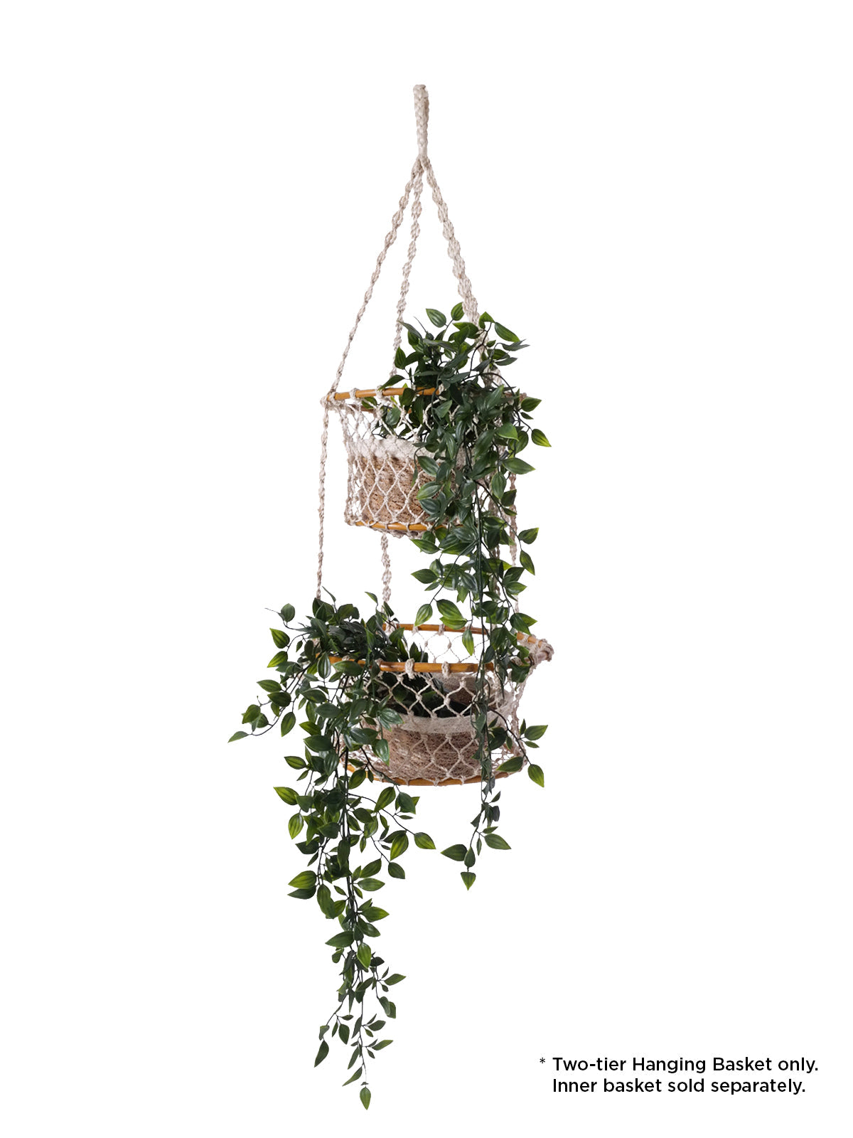 Double Hanging Basket in Natural Jute and Wood