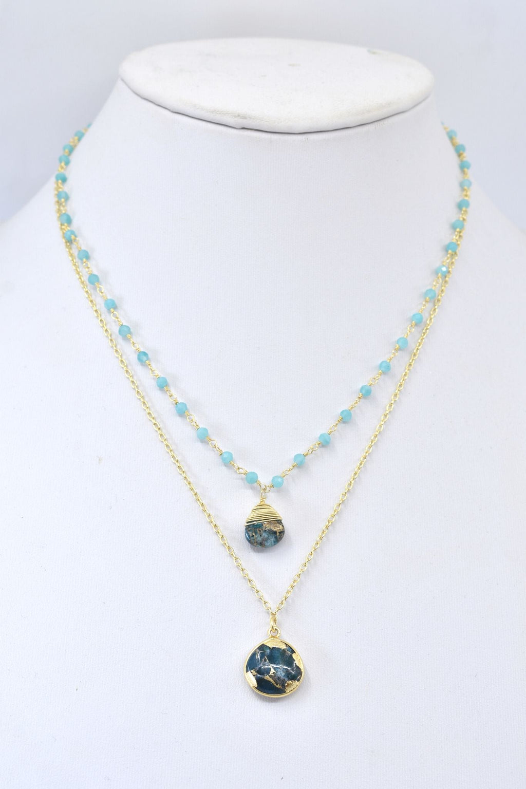 Double Strand Turquoise and Amazonite Gold Necklace