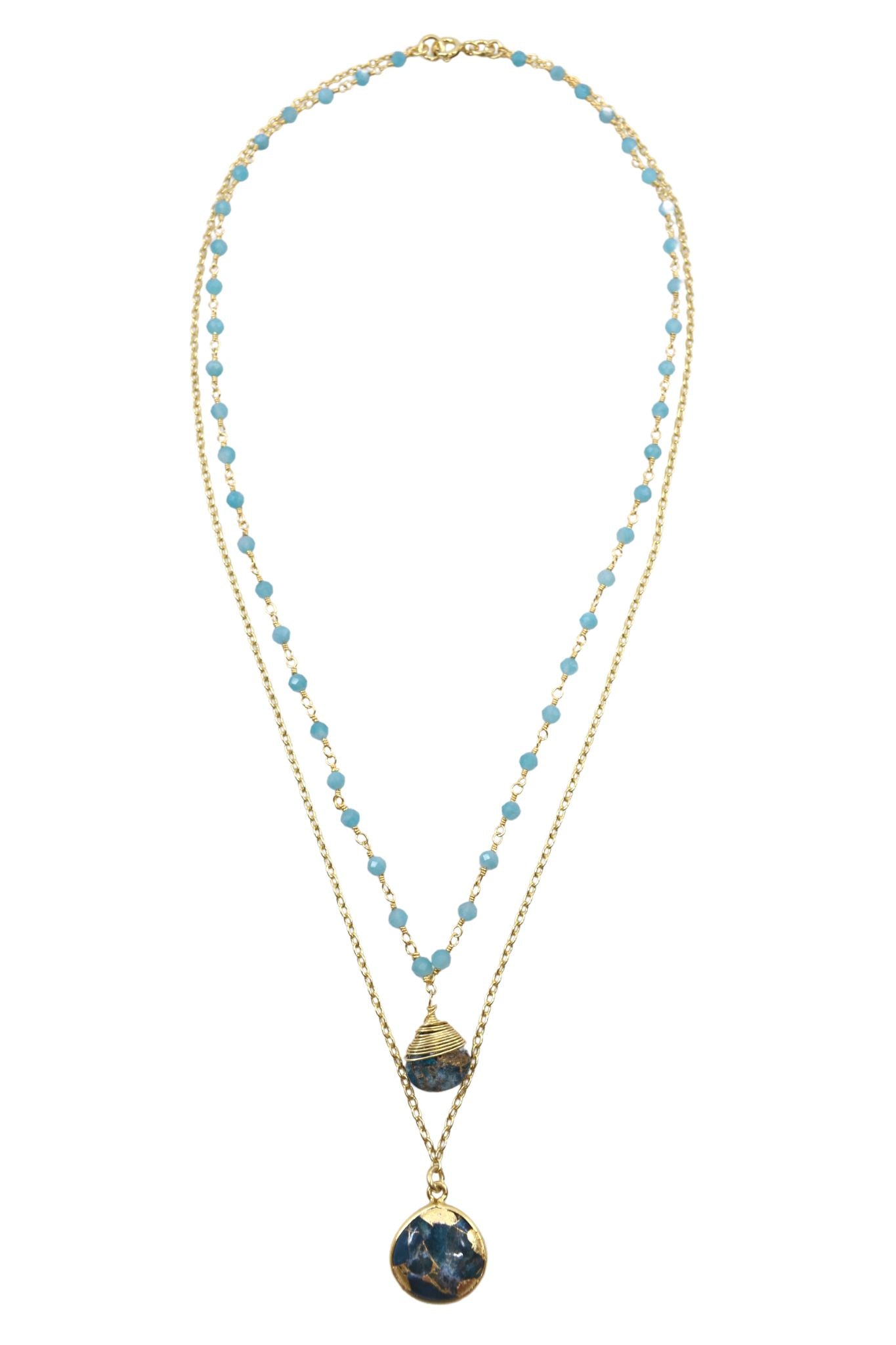 Double Strand Turquoise and Amazonite Gold Necklace