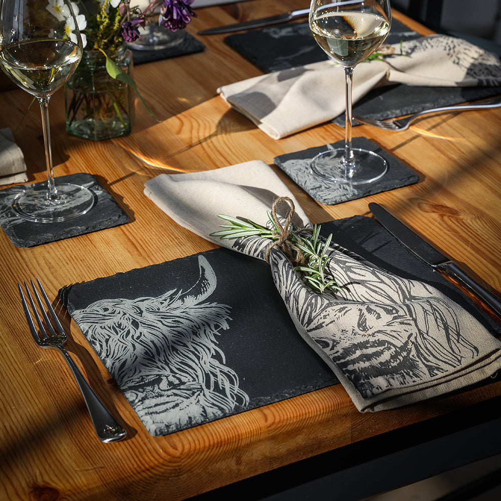 Highland Cow Slate Coasters - Set of 4
