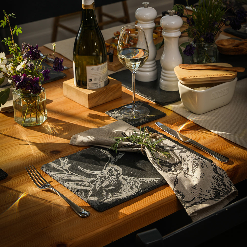 Stag Slate Coaster & Place Mat Set