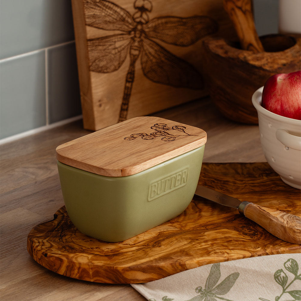 Flora Sage Green Butter Dish