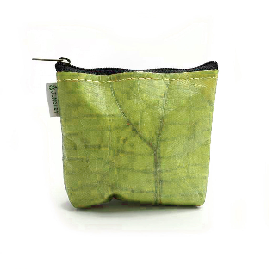 Vegan Teak Leaf Leather Straight Edge Coin Bag