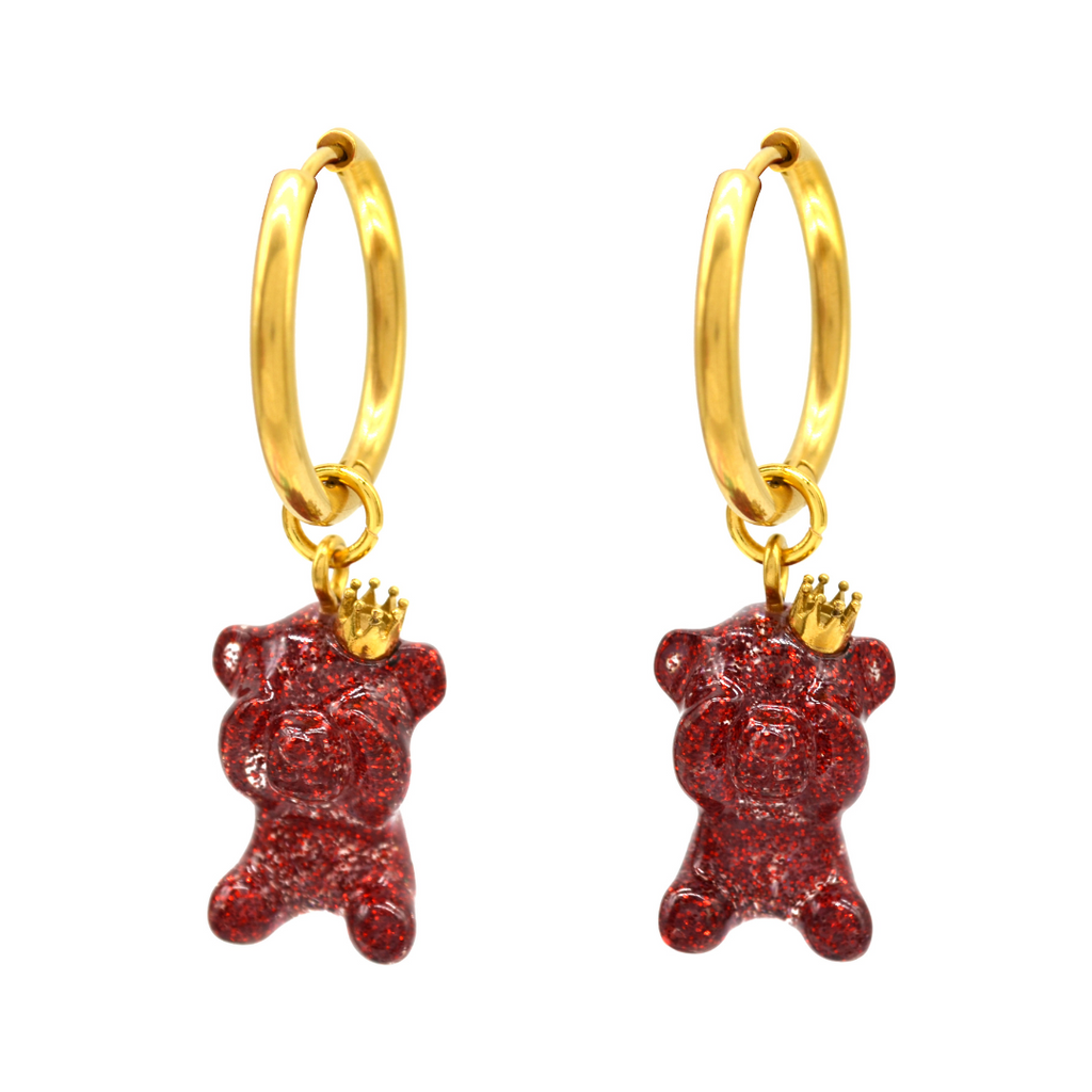 Polyresin Bear Maroon Drop Earrings