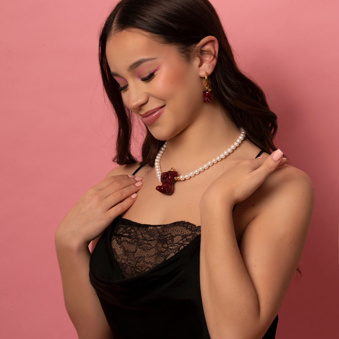 Polyresin Bear Maroon Drop Earrings