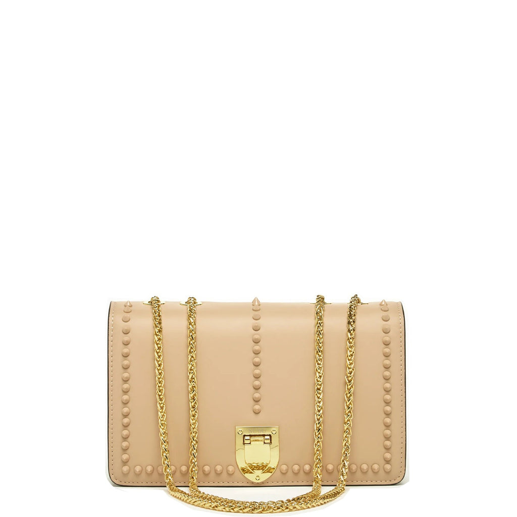 Leather Chain Shoulder Bag in Tan
