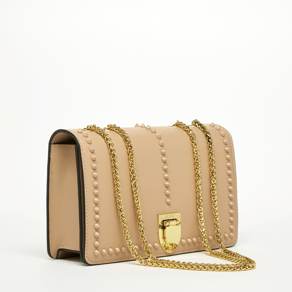 Leather Chain Shoulder Bag in Tan