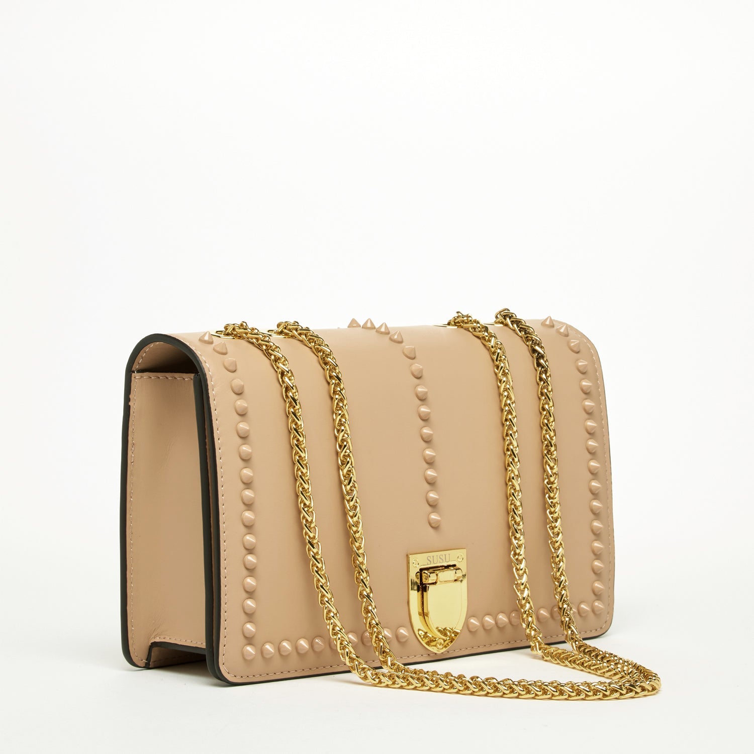 Leather Chain Shoulder Bag in Tan
