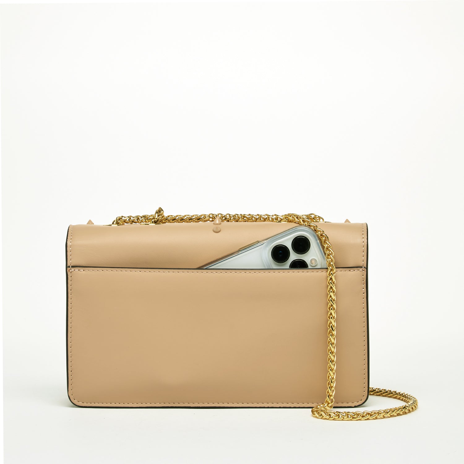Leather Chain Shoulder Bag in Tan