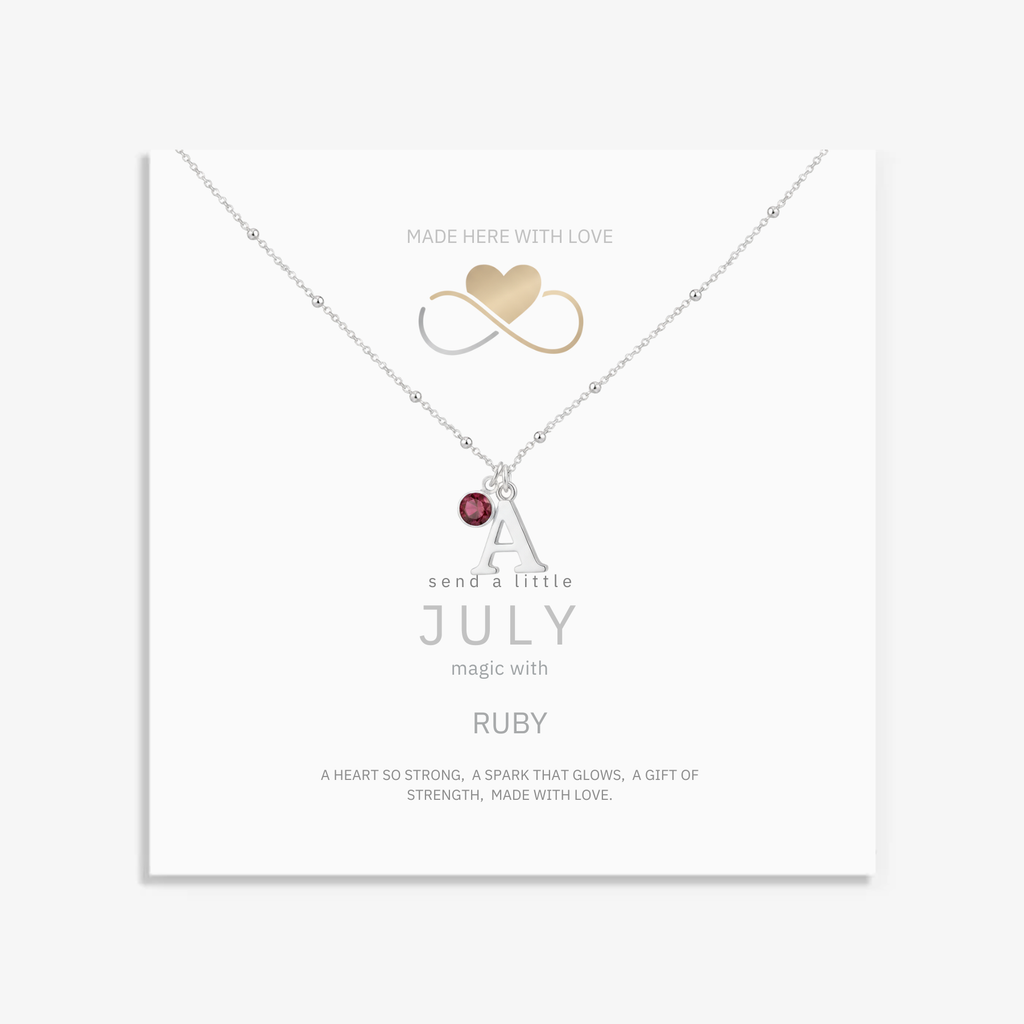 July Birthstone Necklace with Initial Charm Ruby Gift