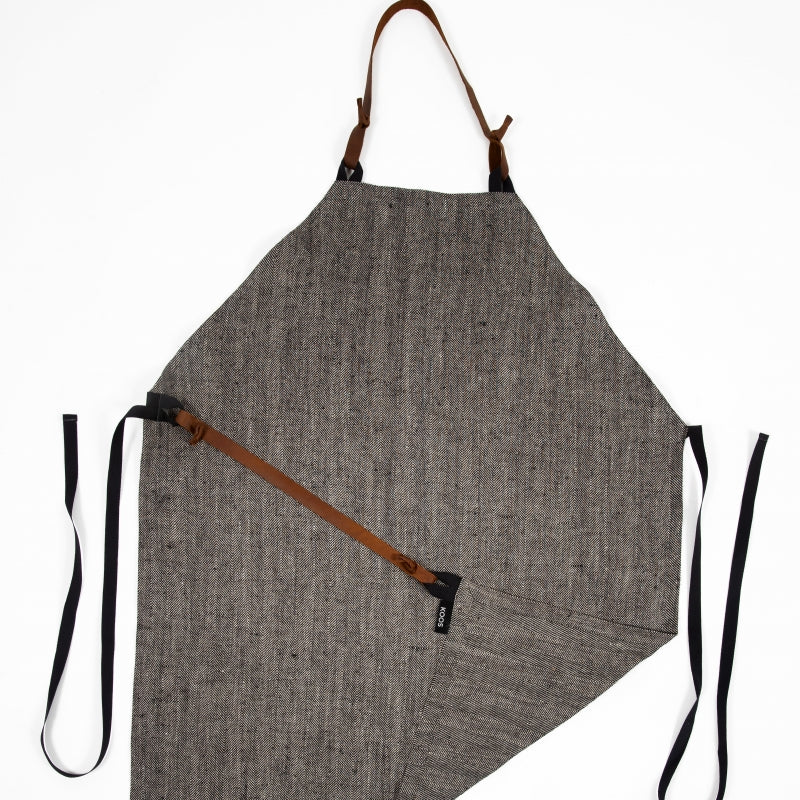 Linen Apron with Leather Details