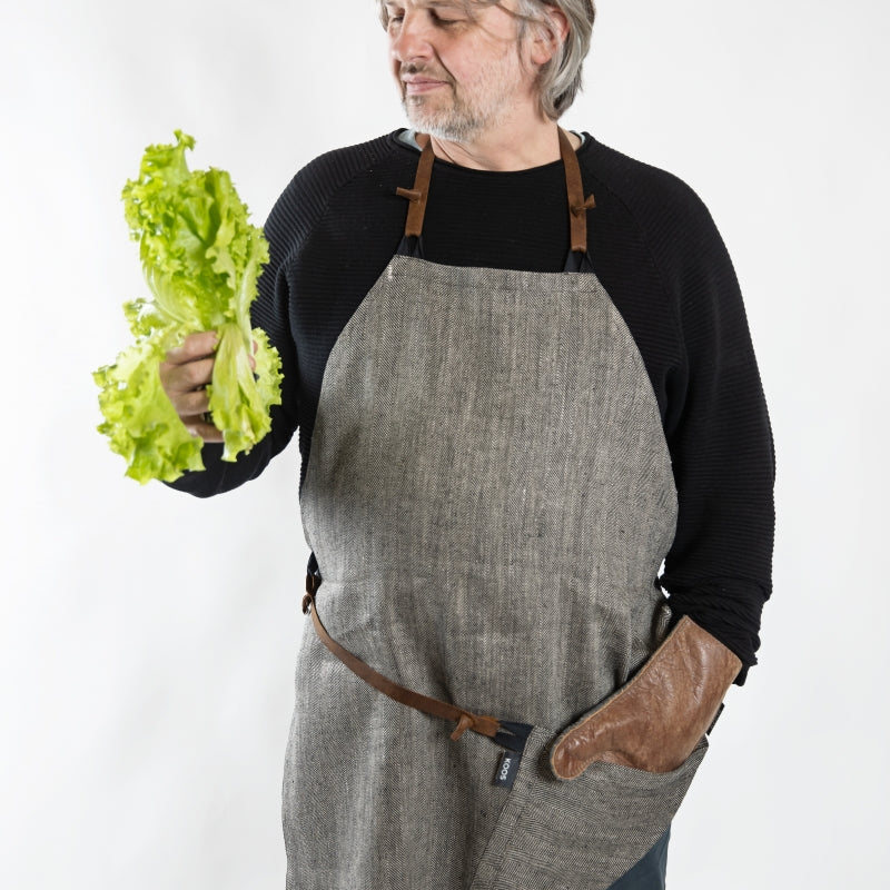 Linen Apron with Leather Details