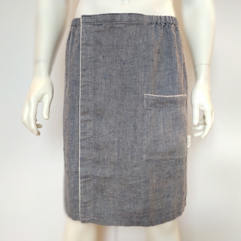 Men's Linen Sauna Skirt – Adjustable & Elegant Fishbone Pattern by KOOSdisain at www.brixbailey.com