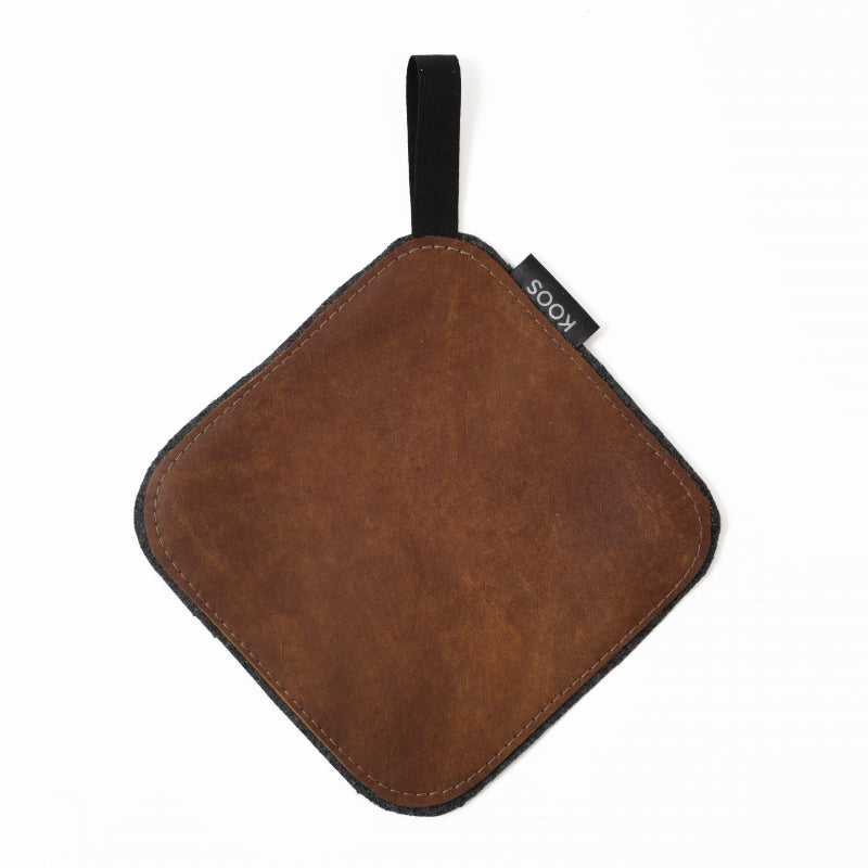 Dual-Sided Leather & Wool Pot Holder – Eco-Friendly & Durable by KOOSdisain at www.brixbailey.com