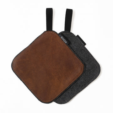 Dual-Sided Leather & Wool Pot Holder – Eco-Friendly & Durable by KOOSdisain at www.brixbailey.com