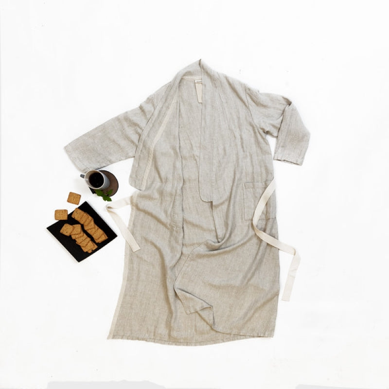 Unisex Linen Grey Bathrobe – Comfortable with Pockets & Belt by KOOSdisain at www.brixbailey.com