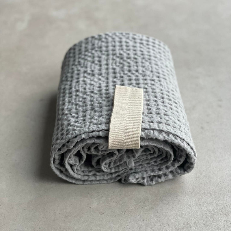 Luxurious Gray Waffle Sauna Towel – Linen & Cotton Blend by KOOSdisain at www.brixbailey.com