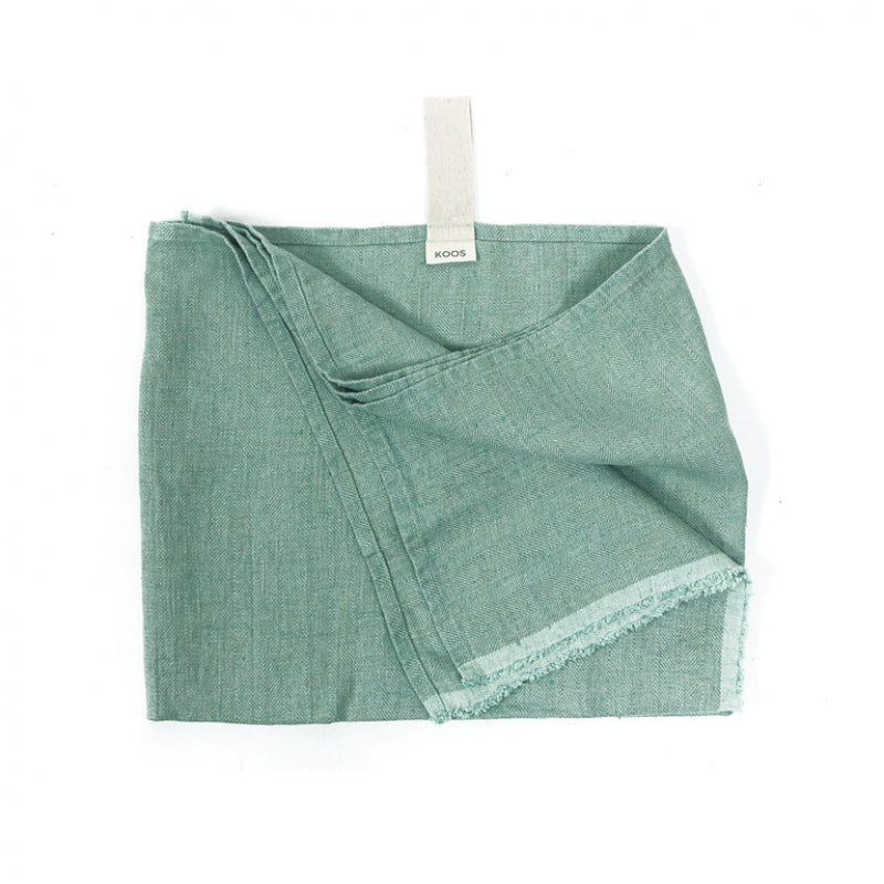 Blue Fishbone Linen Towel – Lightweight & Pre-Washed Elegance by KOOSdisain at www.brixbailey.com