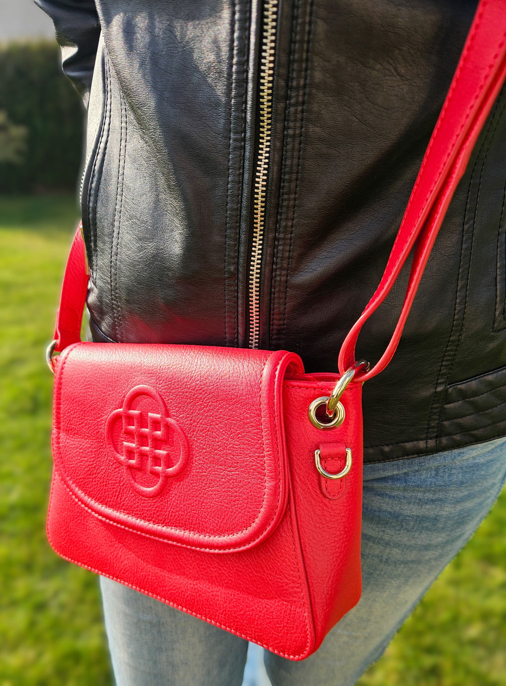 Emma Real Leather Flapover Handbag with Ring Detail