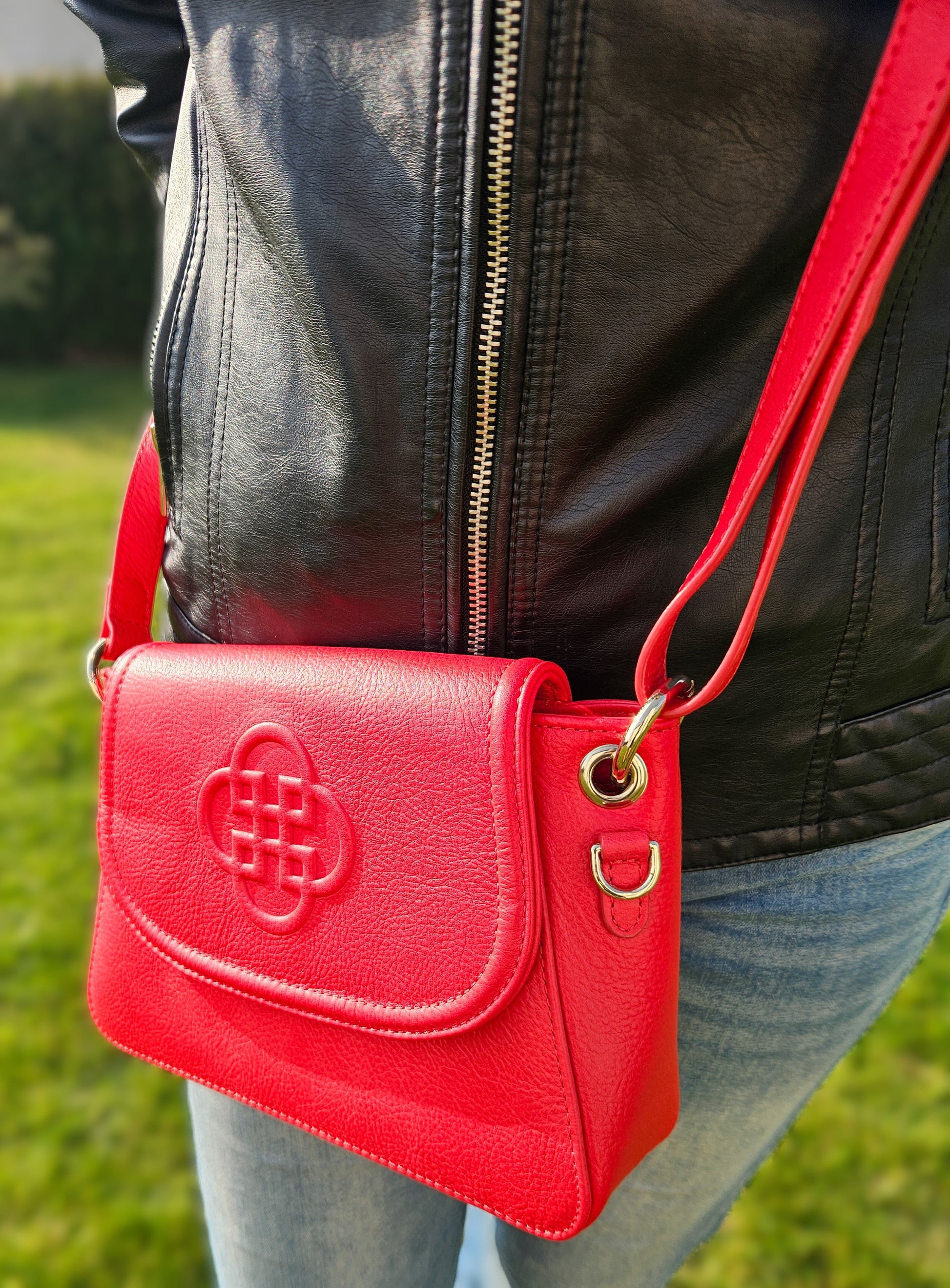 Emma Real Leather Flapover Handbag with Ring Detail