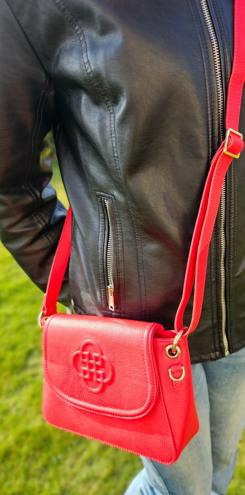 Emma Real Leather Flapover Handbag with Ring Detail