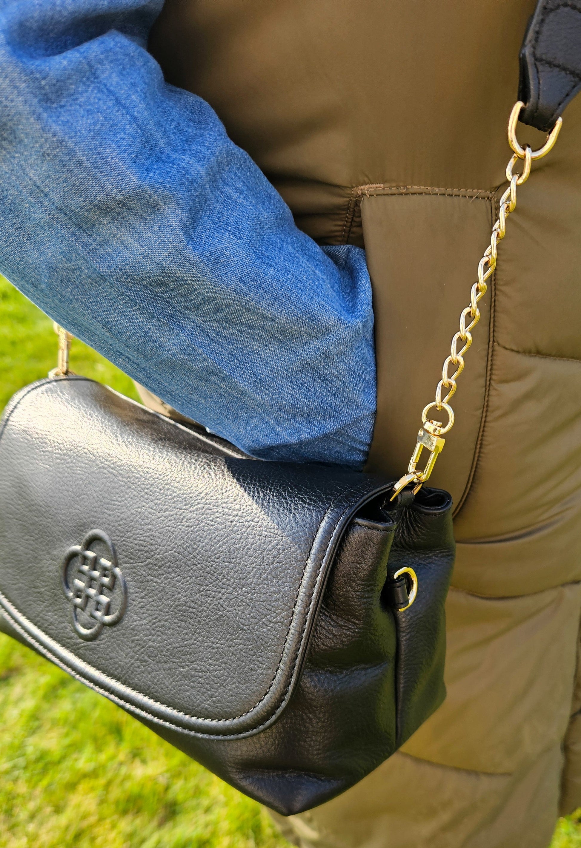 Orla Real Leather Flapover Handbag with Chain Detail Strap