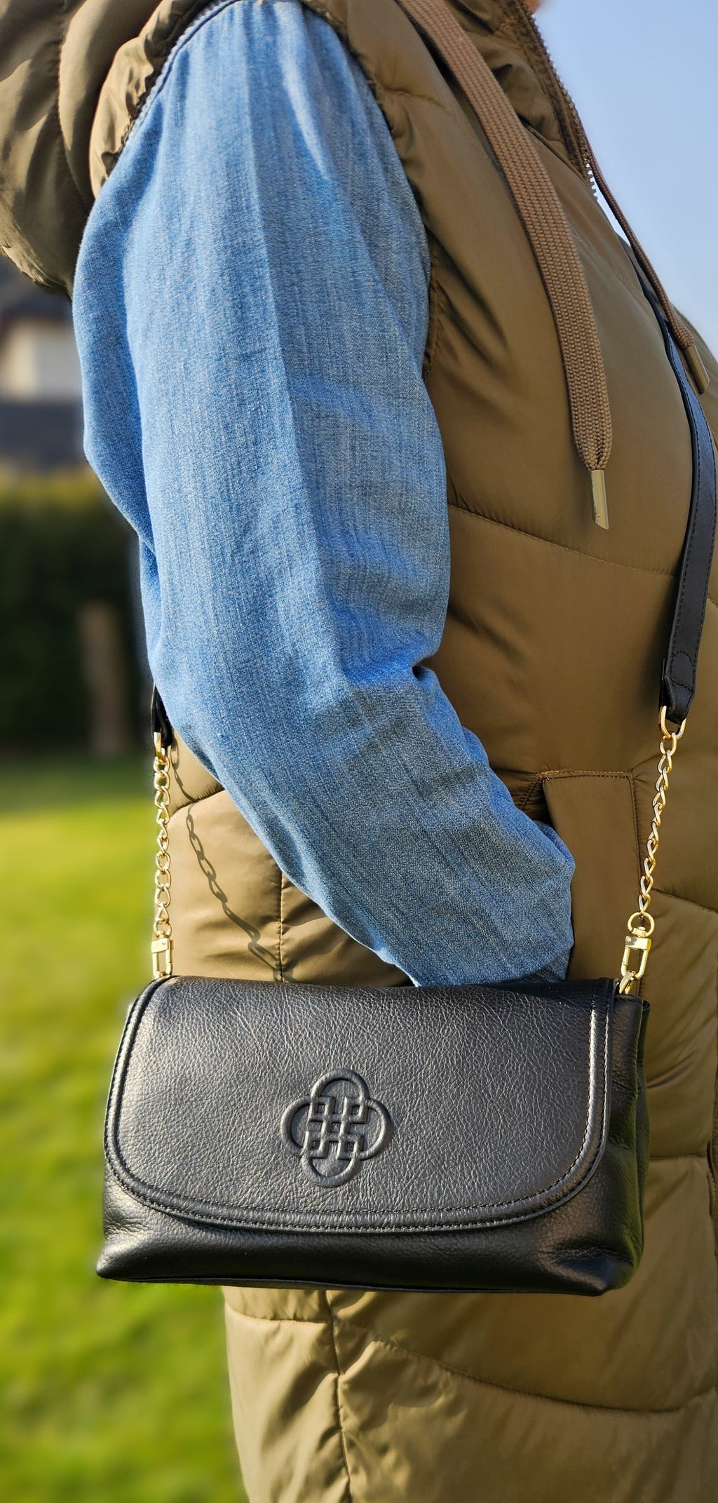 Orla Real Leather Flapover Handbag with Chain Detail Strap