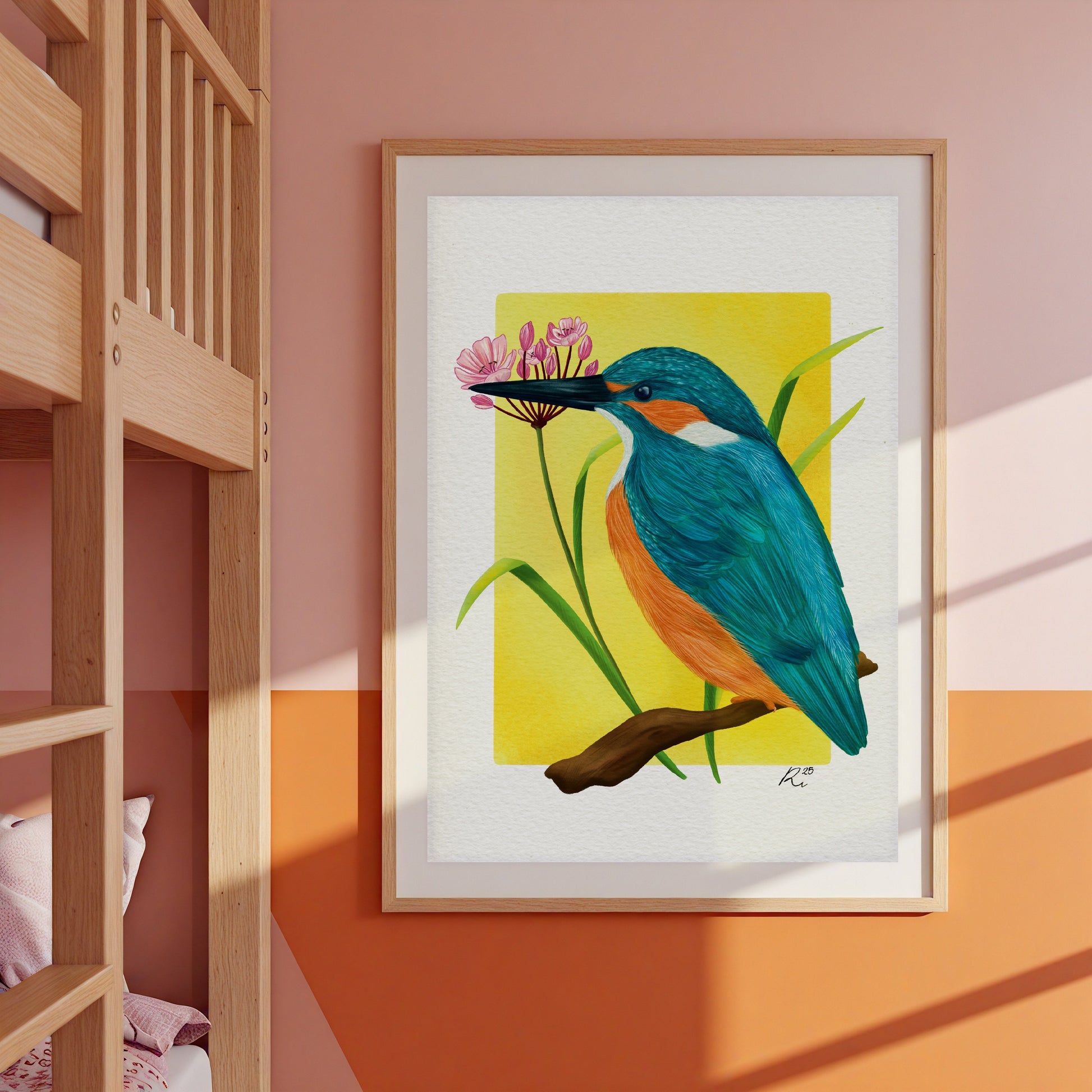 Kingfisher Wildlife and Botanical Art Print- British Birds Wall Art for Nature Lovers
