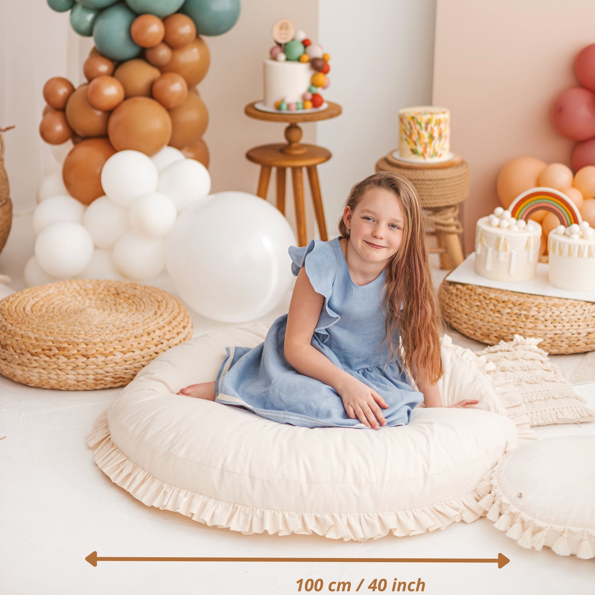 Large Floor Cushion with Ruffled Edges
