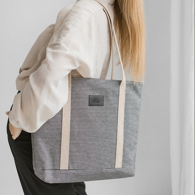 Striped Denim Tote Bag