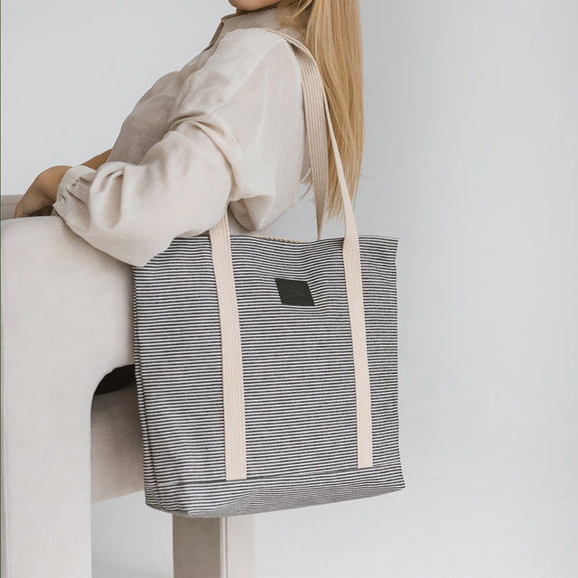 Stylish Striped Denim Tote – Durable & Handmade by Muni at www.brixbailey.com