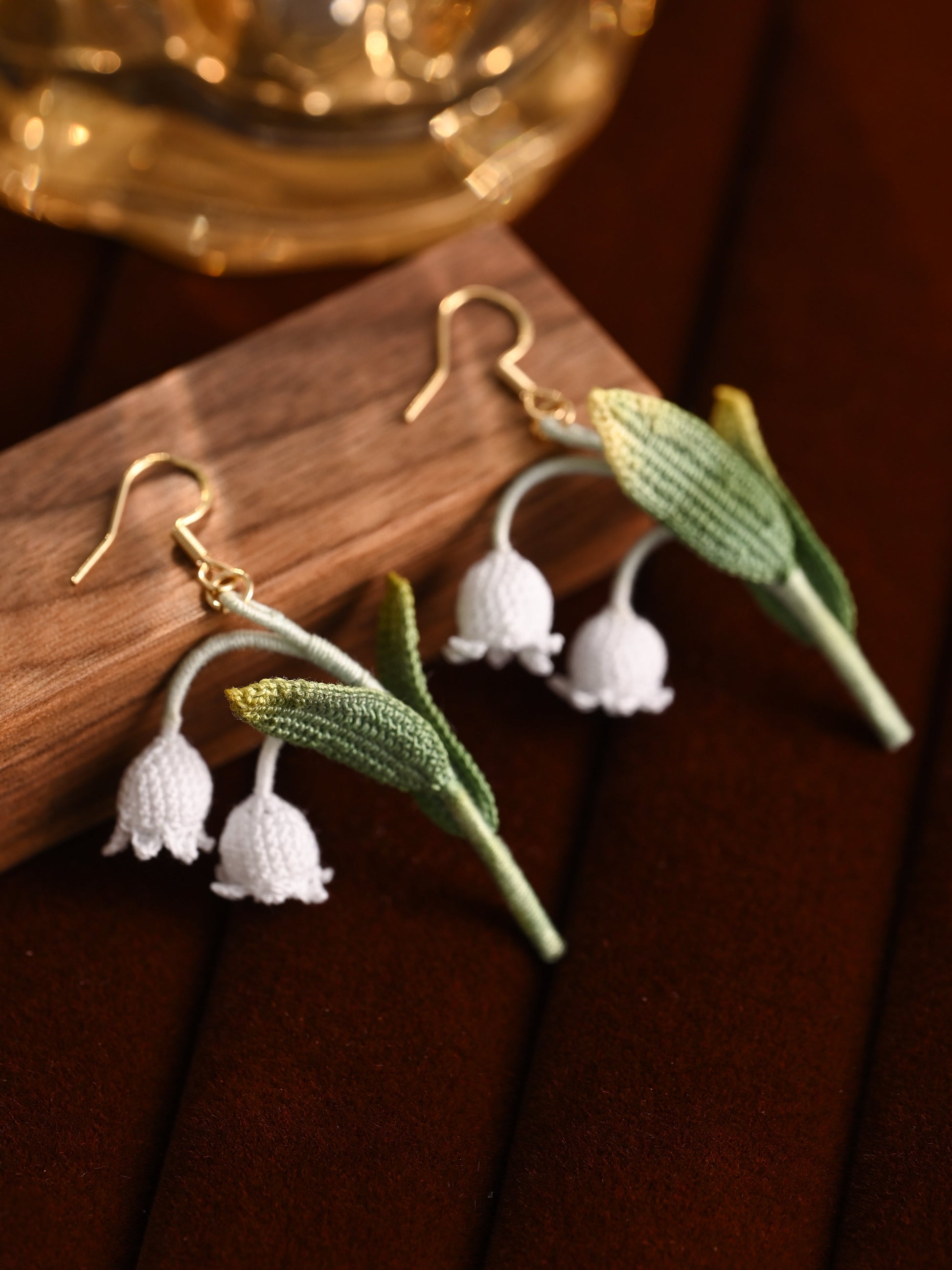 Lily of the Valley with big leaves Micro Crochet Earrings