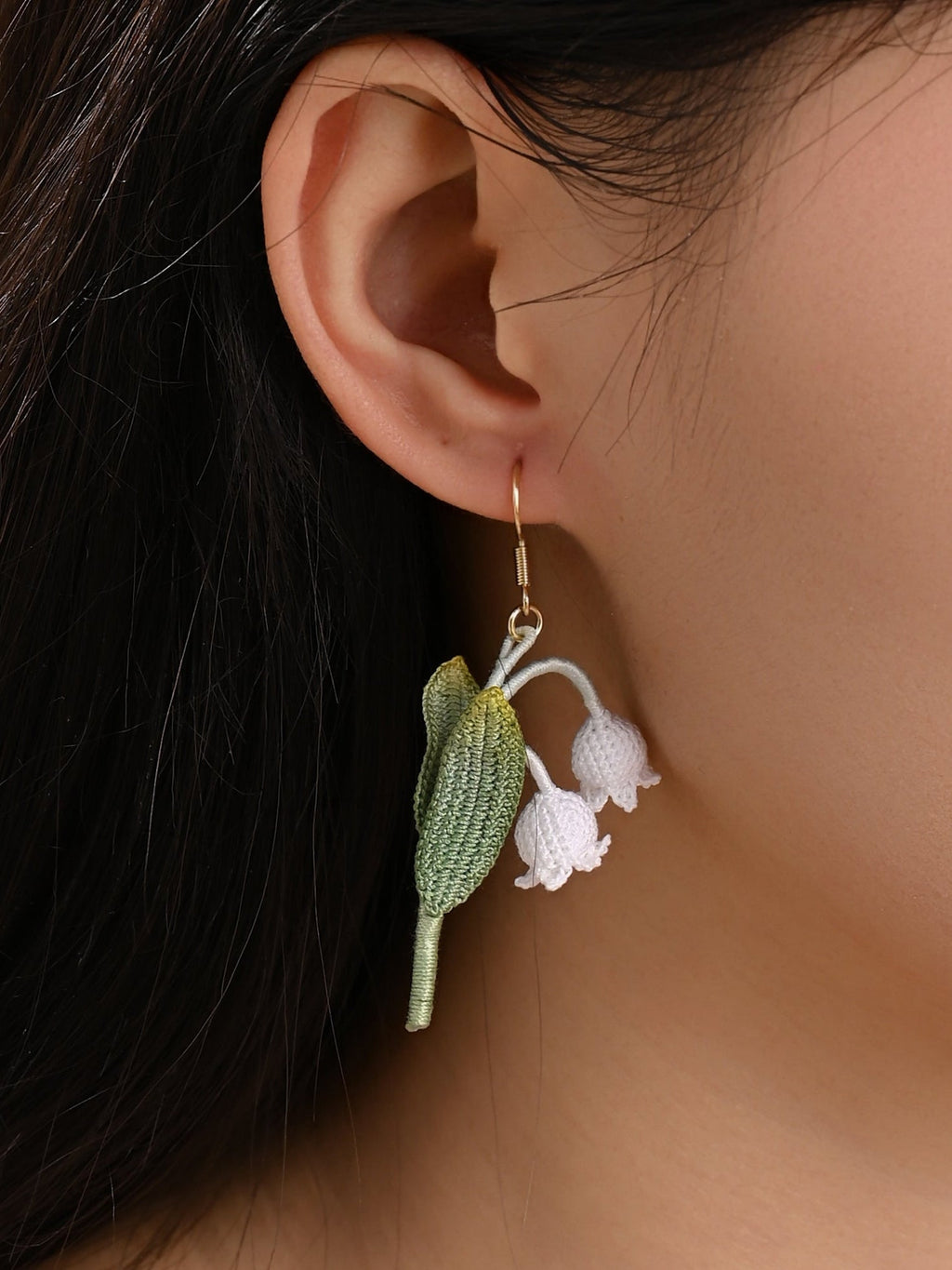 Lily of the Valley with big leaves Micro Crochet Earrings