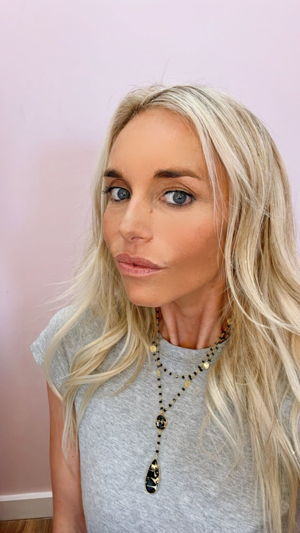 Double Diana Necklace in Black Onyx and Mojave Copper Turquoise